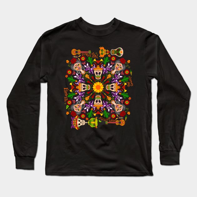 Day of the dead mandala for a cheerful Mexican holiday celebration Long Sleeve T-Shirt by zooco